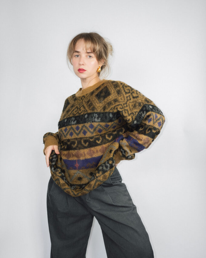 Earth-Tone Vintage Knit Sweater - L/XL