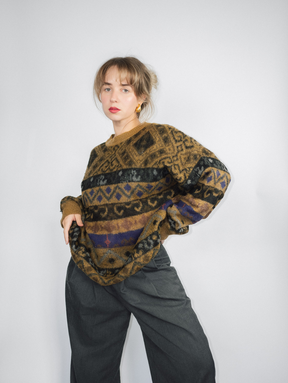 Earth-Tone Vintage Knit Sweater - L/XL - Image 4