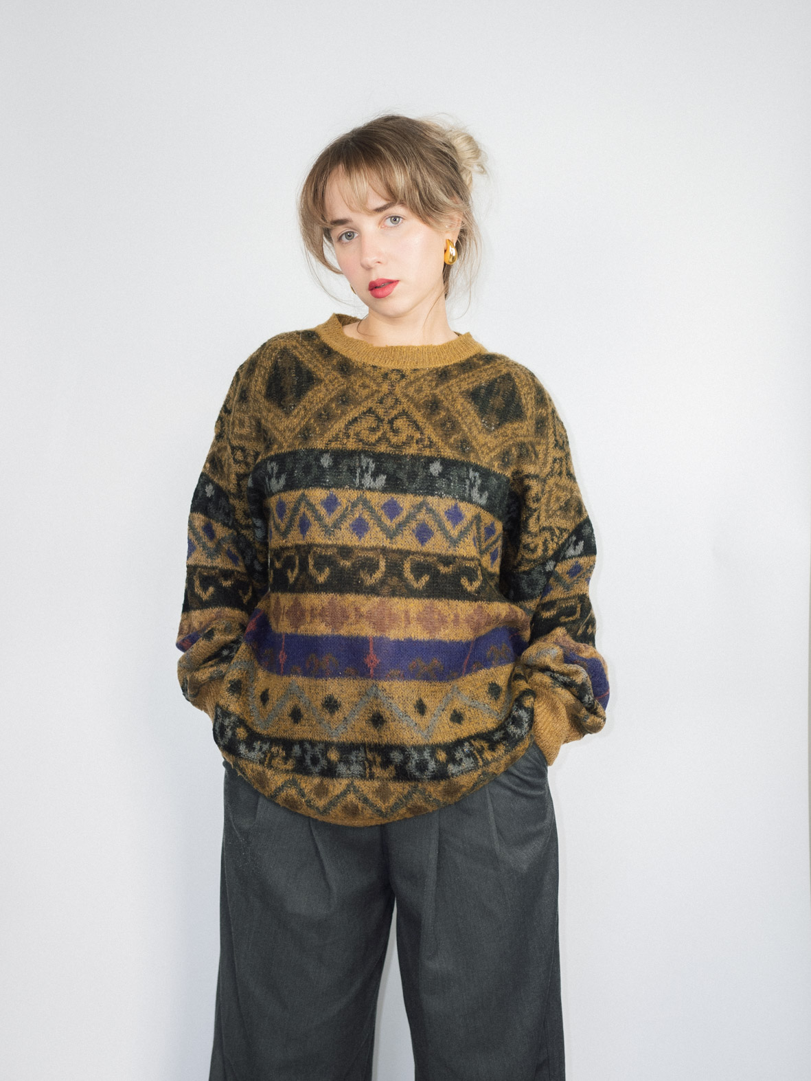 Earth-Tone Vintage Knit Sweater - L/XL