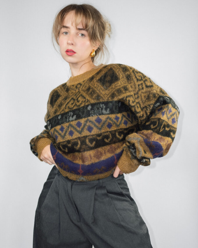 Earth-Tone Vintage Knit Sweater - L/XL