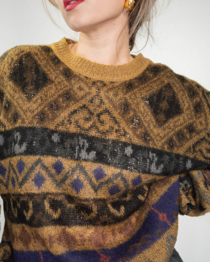 Earth-Tone Vintage Knit Sweater - L/XL