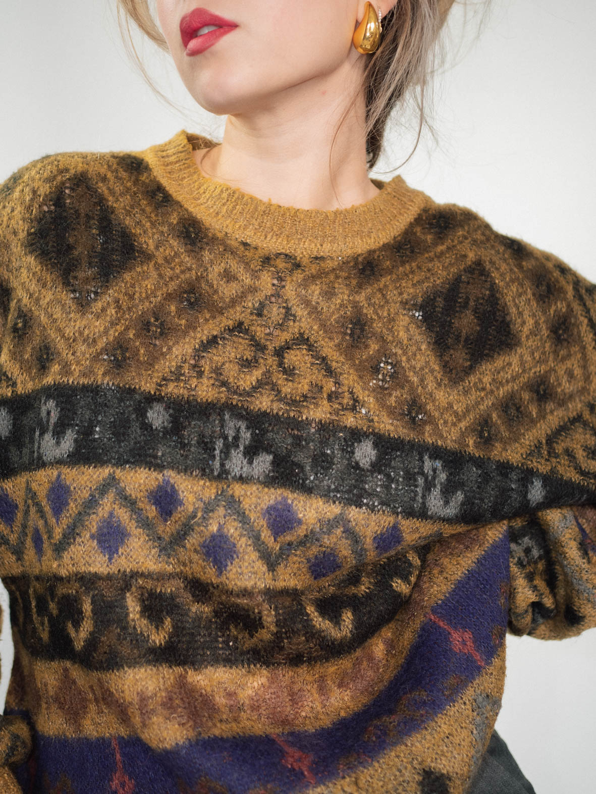 Earth-Tone Vintage Knit Sweater - L/XL - Image 3