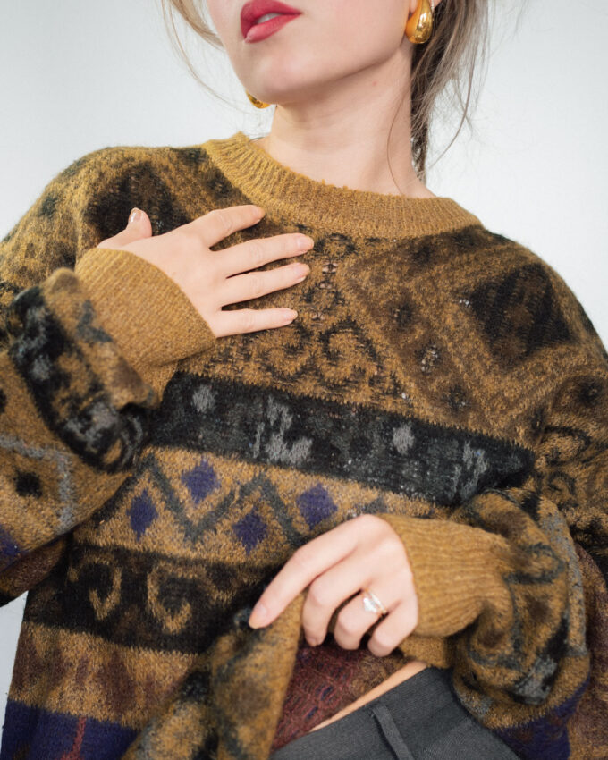Earth-Tone Vintage Knit Sweater - L/XL
