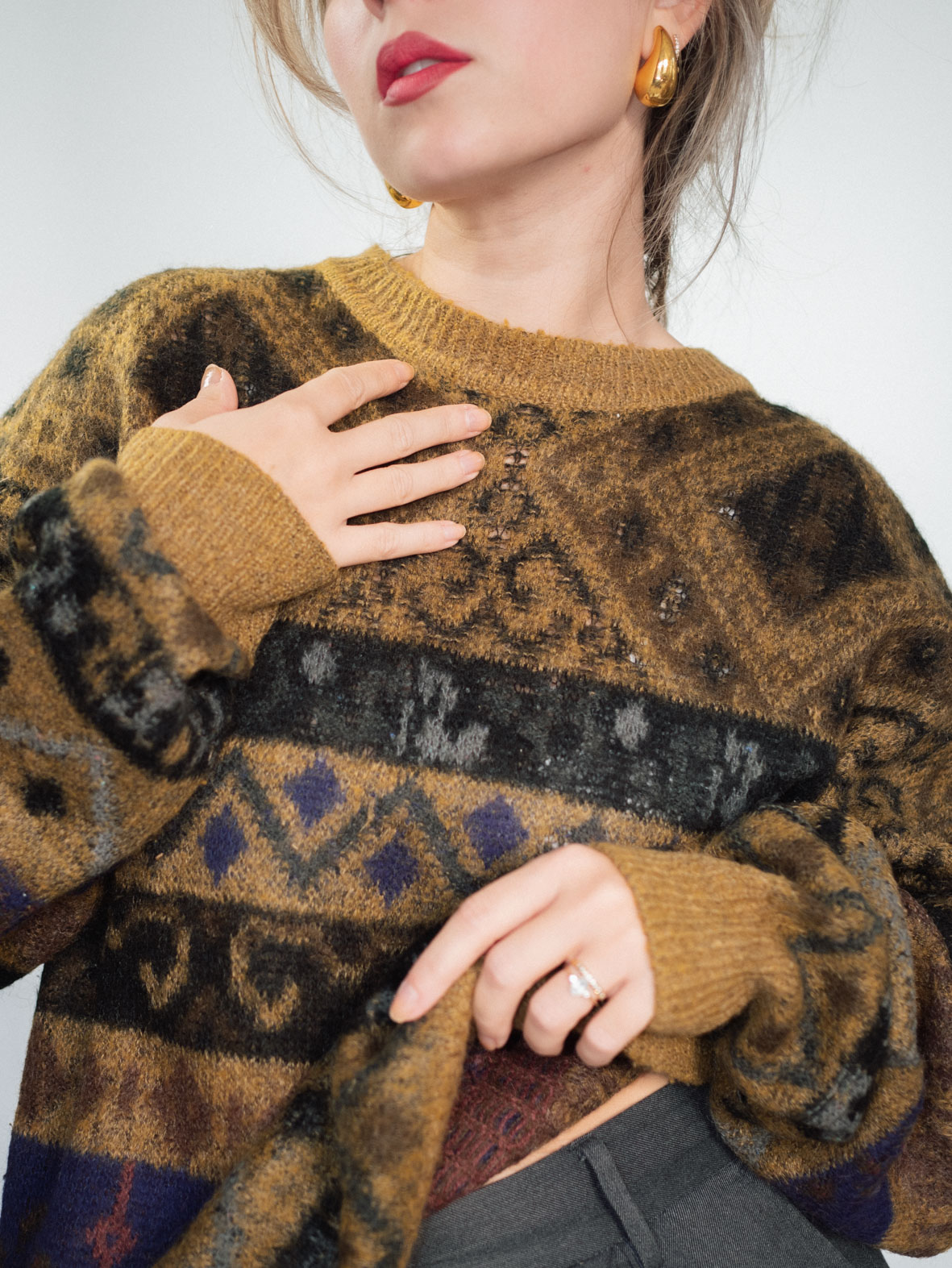 Earth-Tone Vintage Knit Sweater - L/XL - Image 5