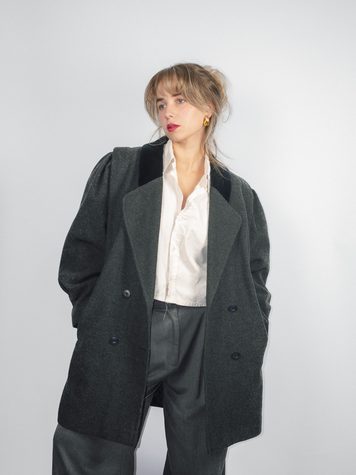 Wool Blend Vintage Blazer Jacket – Oversized Fit - M/L