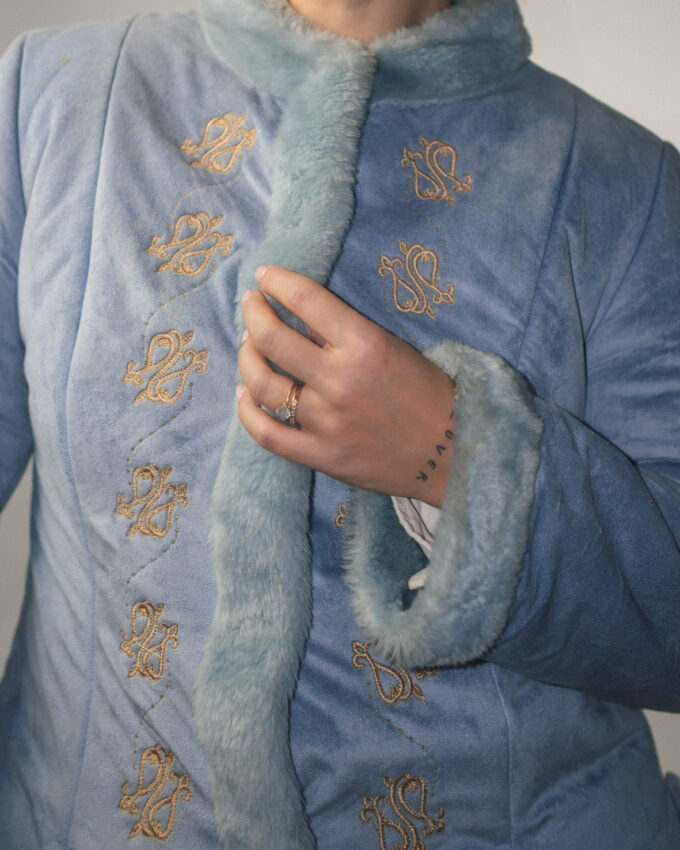 Faux Fur Vintage Jacket with Embroidered Details – S