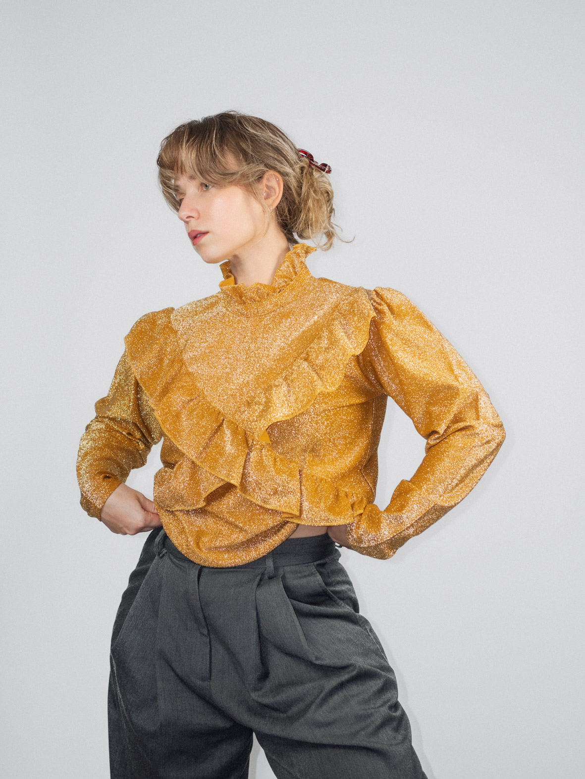 Gold Glittery Vintage Blouse - S/M - Image 5