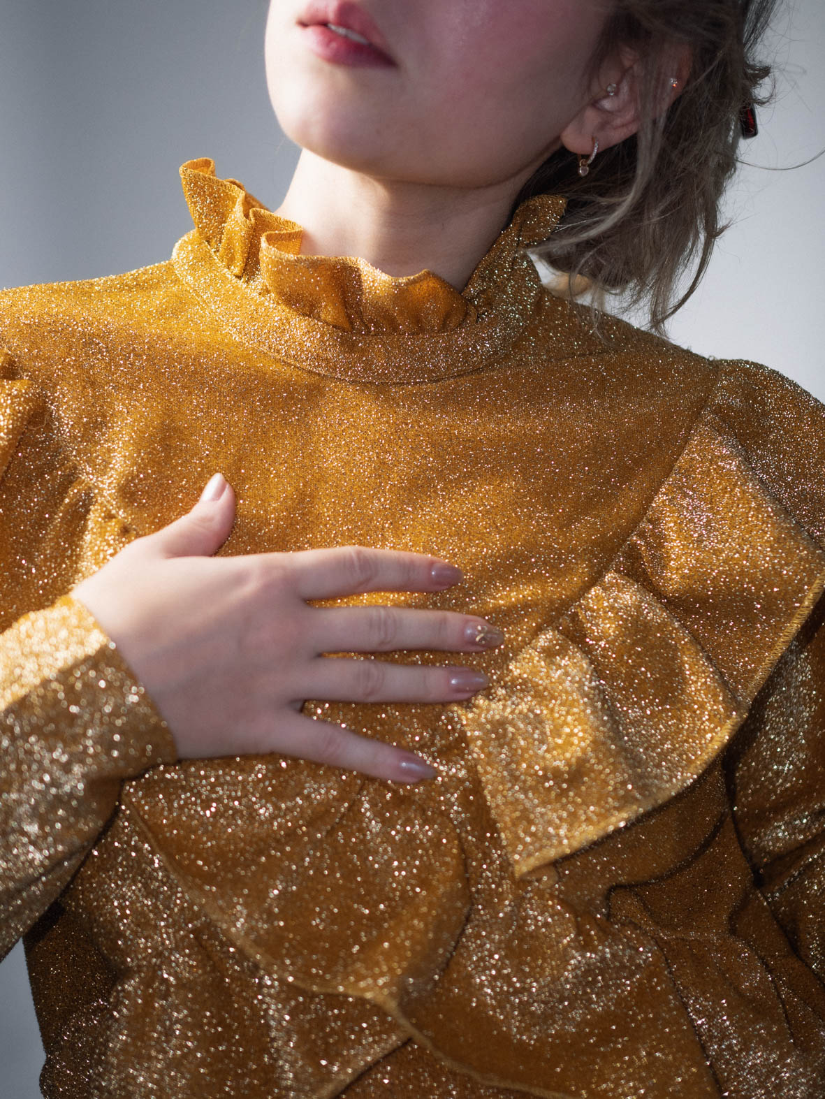 Gold Glittery Vintage Blouse - S/M - Image 2