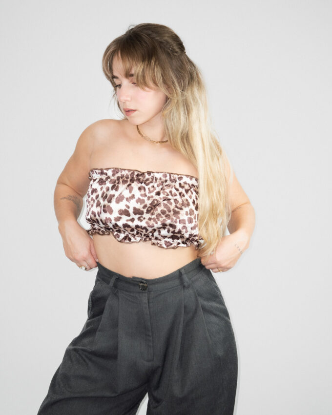 Vintage Leopard Print Satin Bandeau Top - S/M