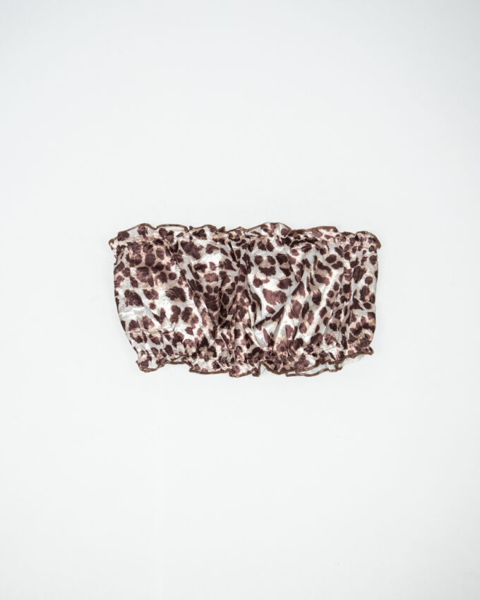 Vintage Leopard Print Satin Bandeau Top - S/M