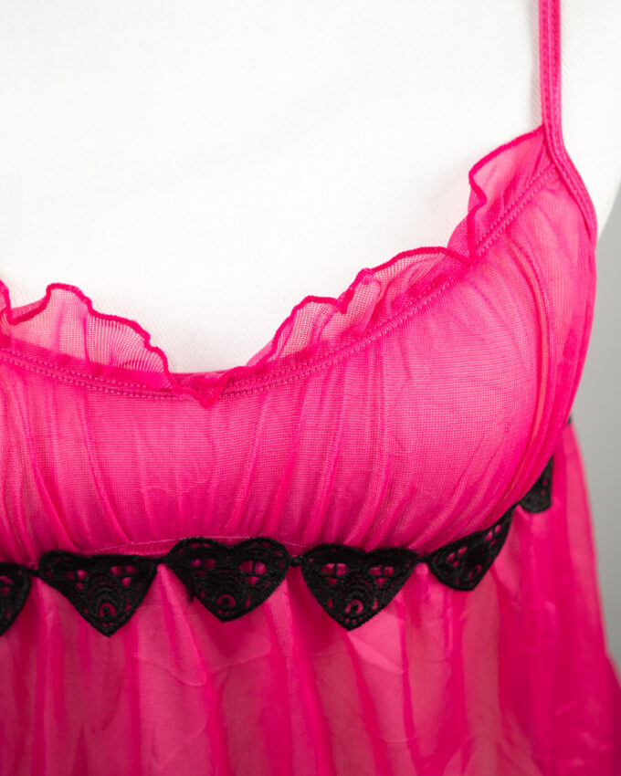 Bold Pink Cami Top with Heart Lace Details – S