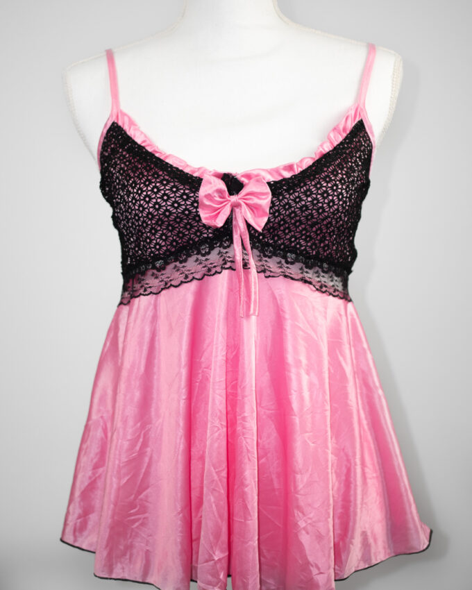 Pink Ribbon & Black Lace Cami Top – S/M