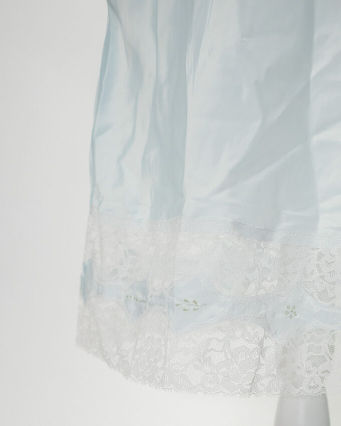 Baby Blue Satin Vintage Slip Dress with Lace Details – M/L