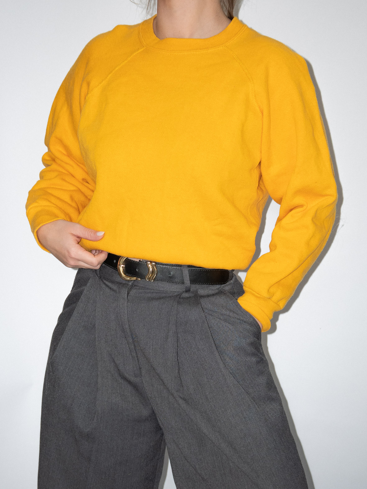 Yellow Plain Vintage Cotton Sweatshirt - XS/S