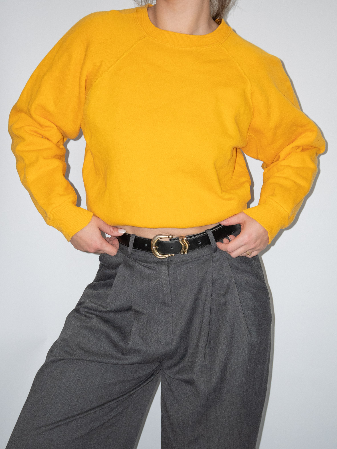 Yellow Plain Vintage Cotton Sweatshirt - XS/S - Image 4