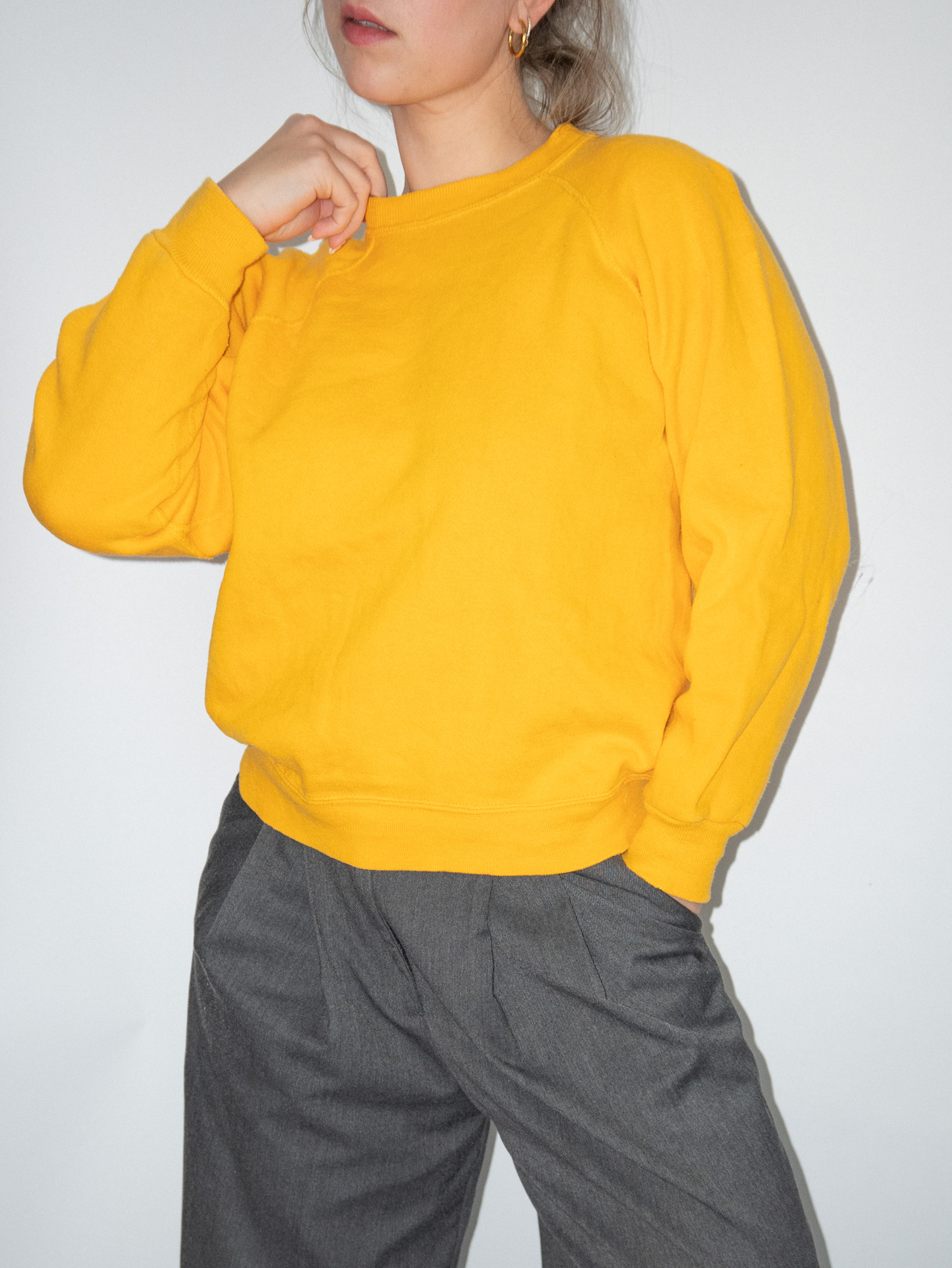 Yellow Plain Vintage Cotton Sweatshirt - XS/S - Image 3