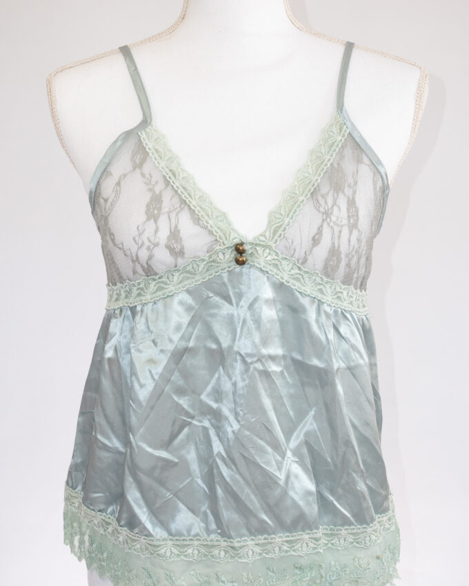 Vintage Satin & Lace Camisole (Sage Green) - S/M