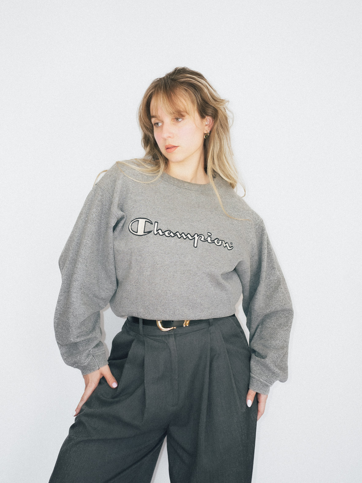 Vintage Champion Sweatshirt (Grey) - L - Image 5