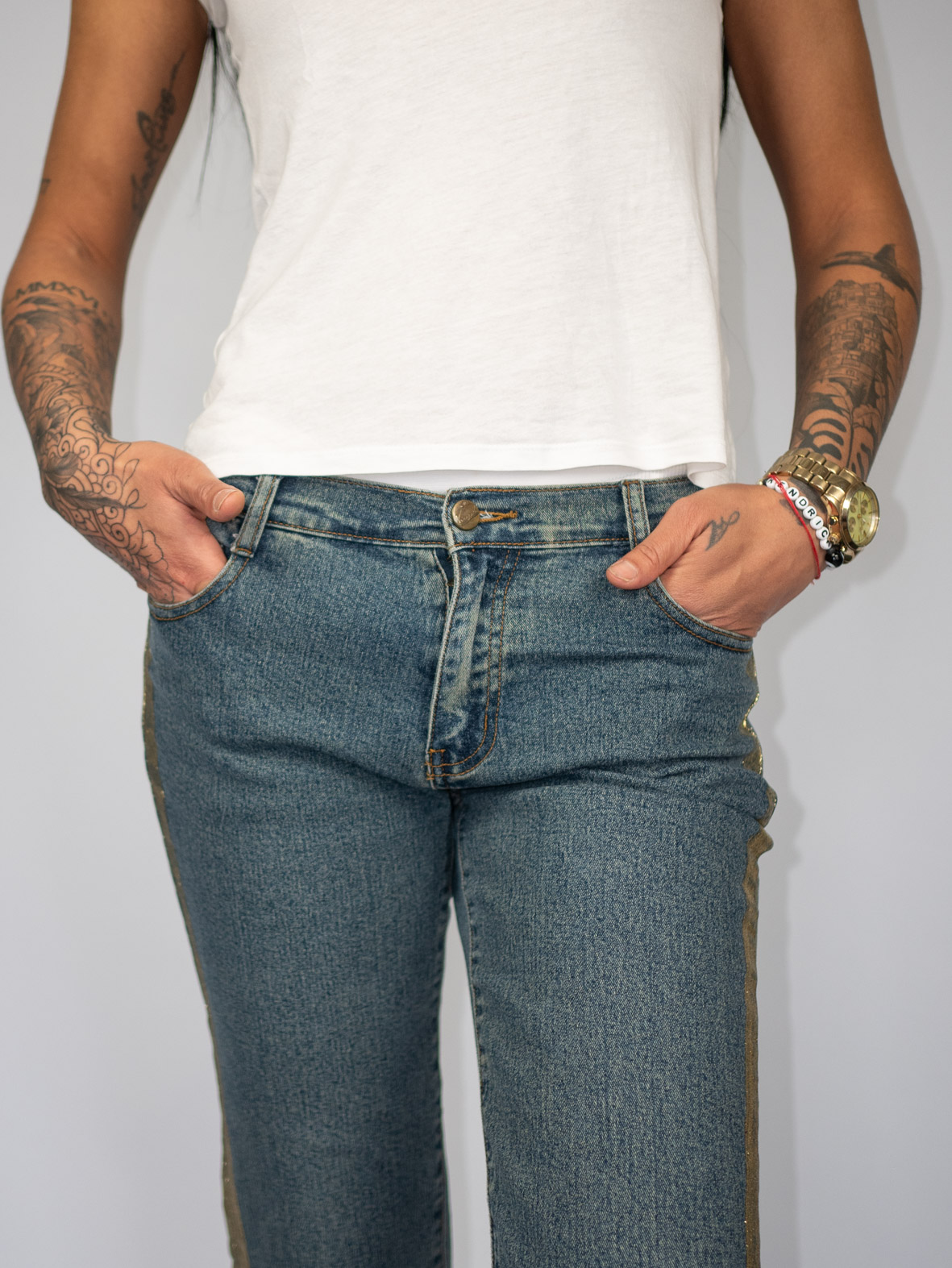Golden Side Stripe Vintage Jeans - S - Image 3