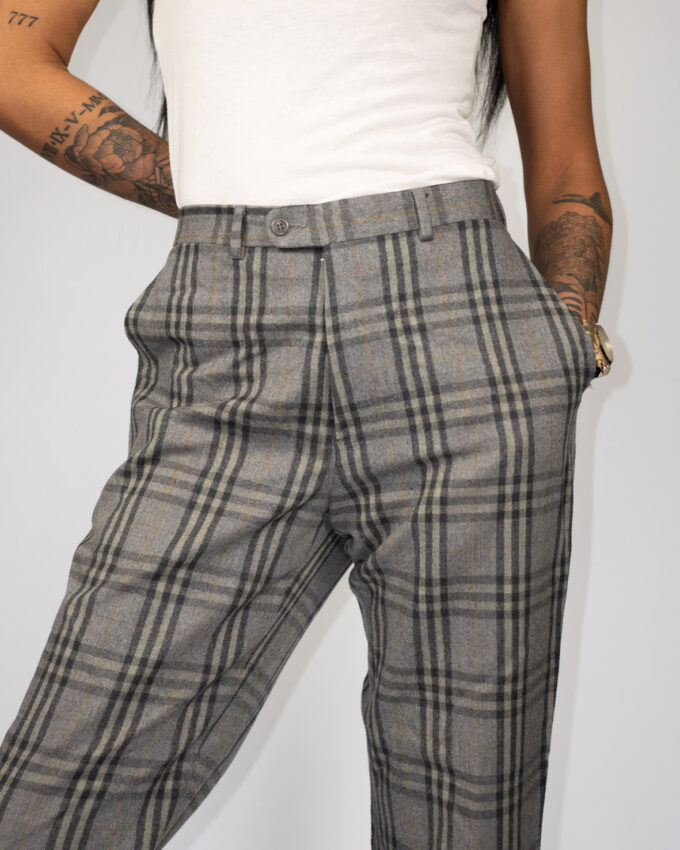 Grey Plaid Tailored Vintage Trousers - M