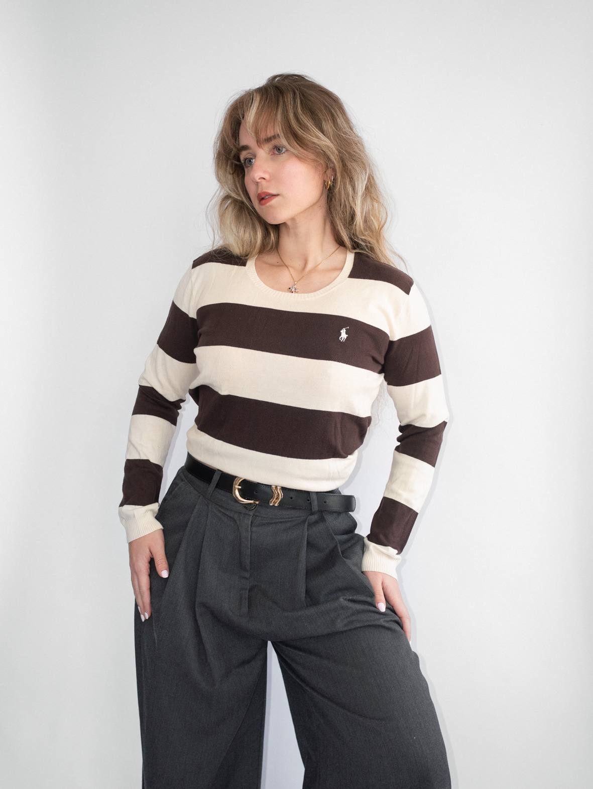 Ralph Lauren Longsleeve (Brown/Cream Stripes) - S/M