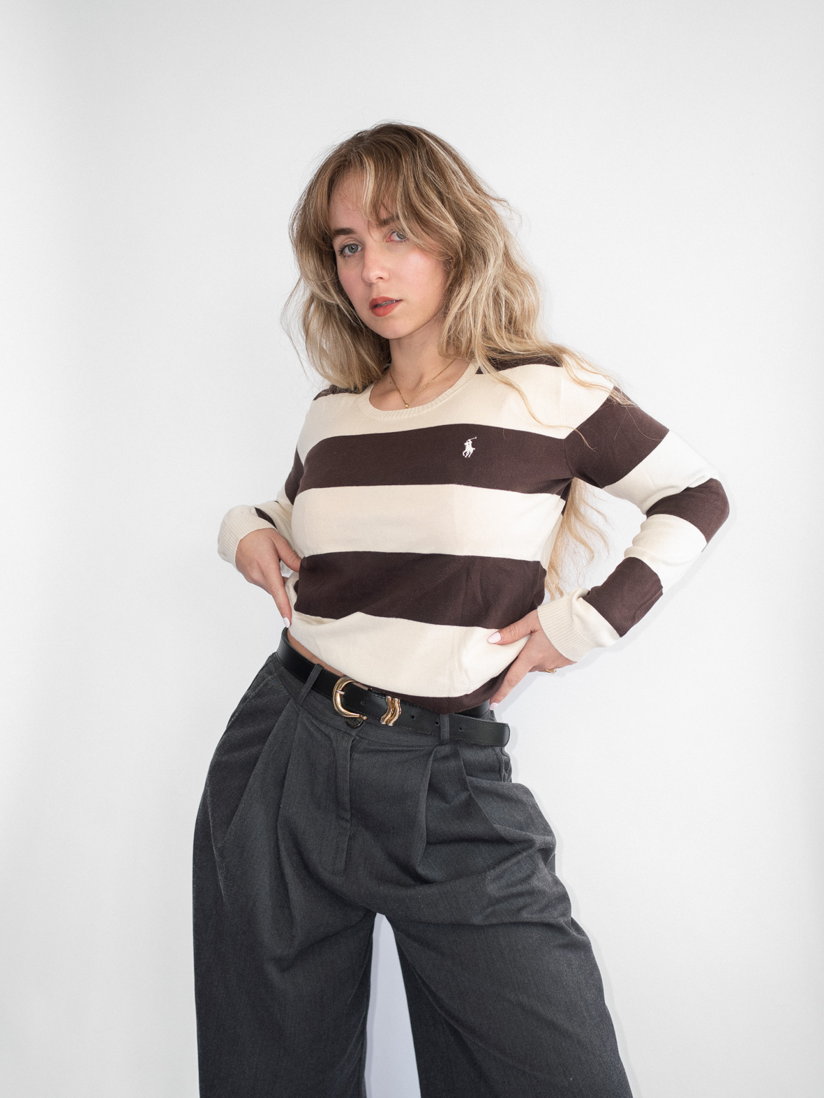 Ralph Lauren Longsleeve (Brown/Cream Stripes) - S/M - Image 4