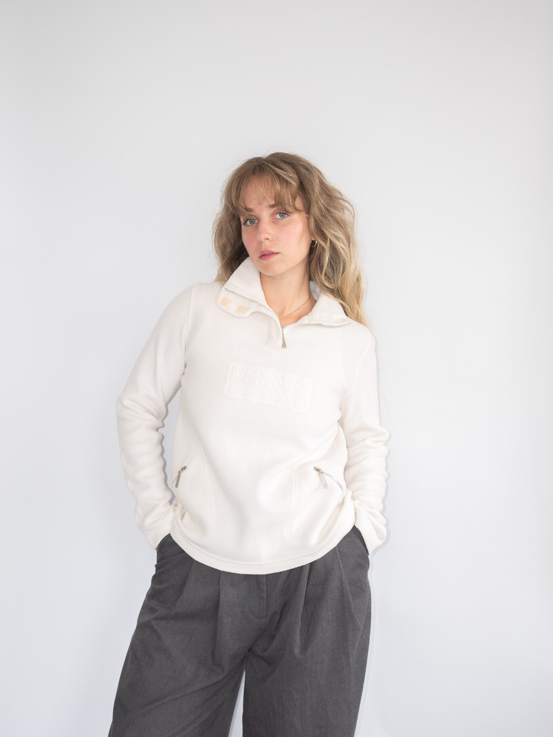 Designer Versace Vintage Fleece Henley - S - Image 4