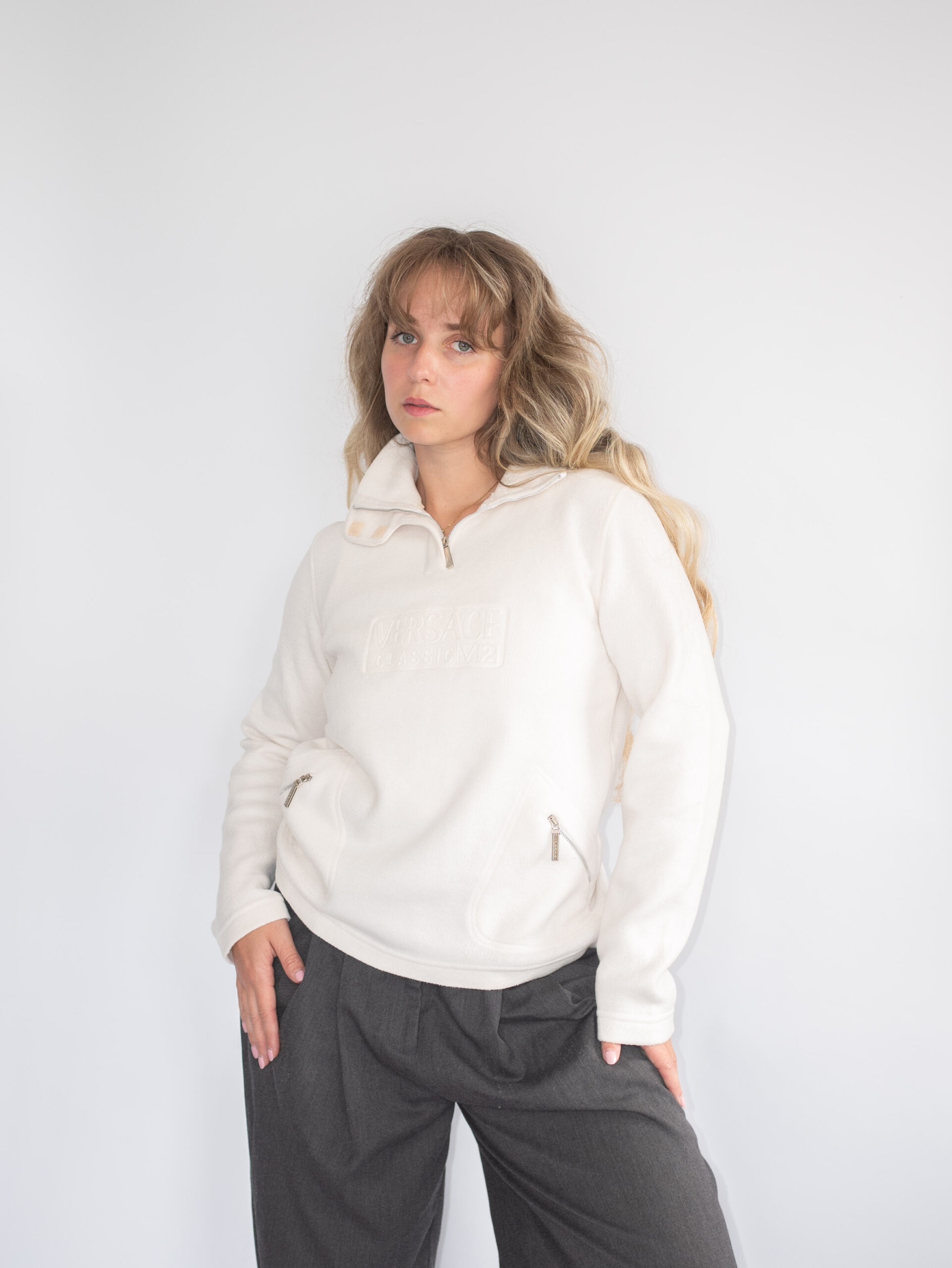 Designer Versace Vintage Fleece Henley - S - Image 2