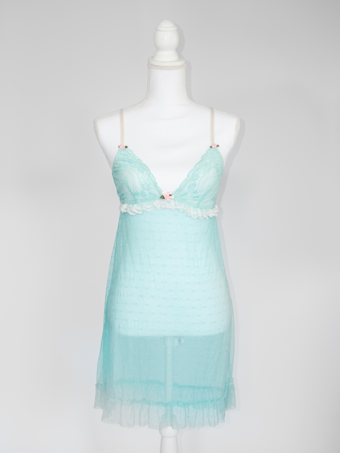 Mint Garden Slip – Vintage Mesh Mini Dress -S