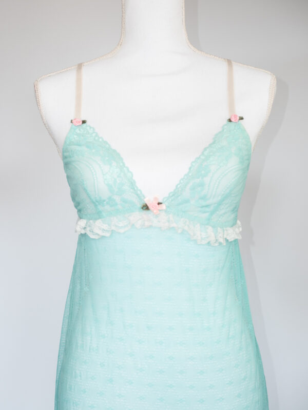 Mint Garden Slip – Vintage Mesh Mini Dress -S - Image 2
