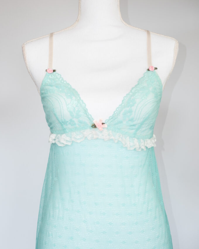 Mint Garden Slip – Vintage Mesh Mini Dress -S