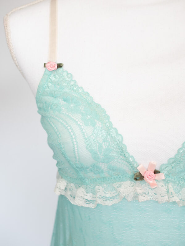 Mint Garden Slip – Vintage Mesh Mini Dress -S - Image 3