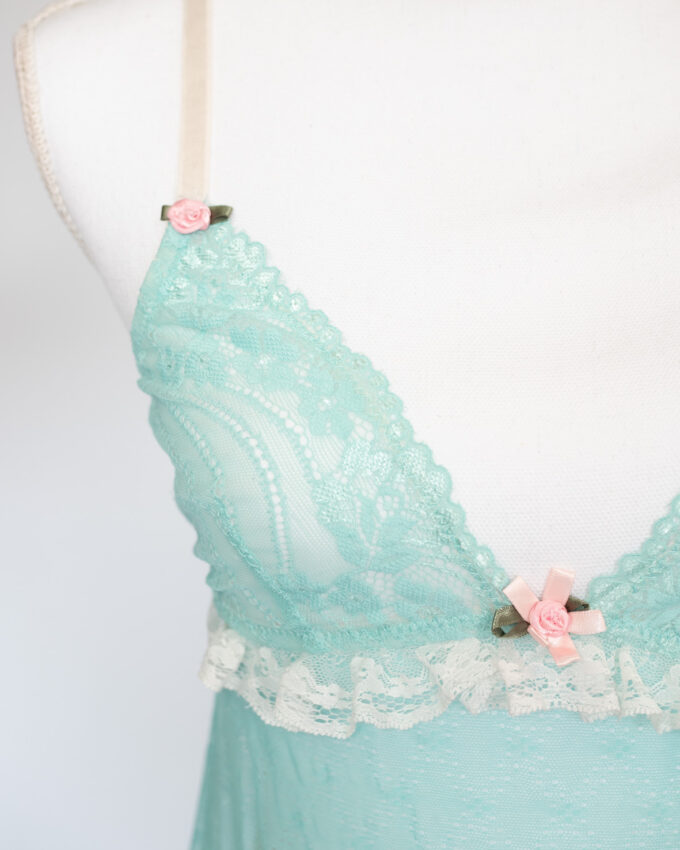 Mint Garden Slip – Vintage Mesh Mini Dress -S