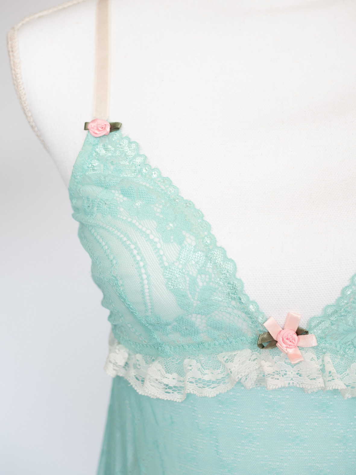 Mint Garden Slip – Vintage Mesh Mini Dress -S - Image 3