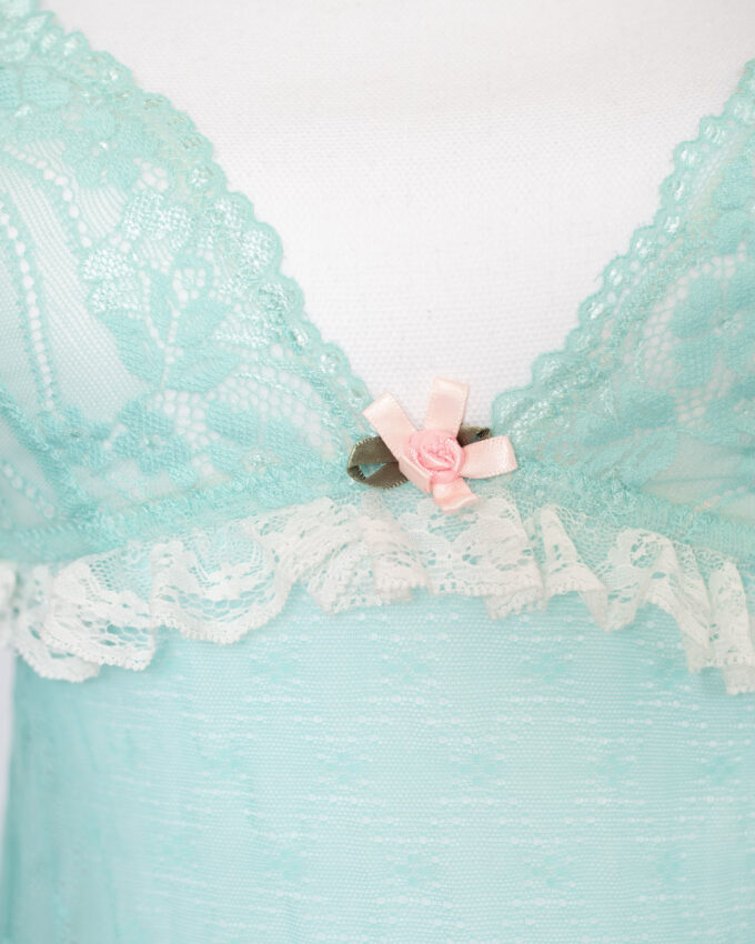 Mint Garden Slip – Vintage Mesh Mini Dress -S