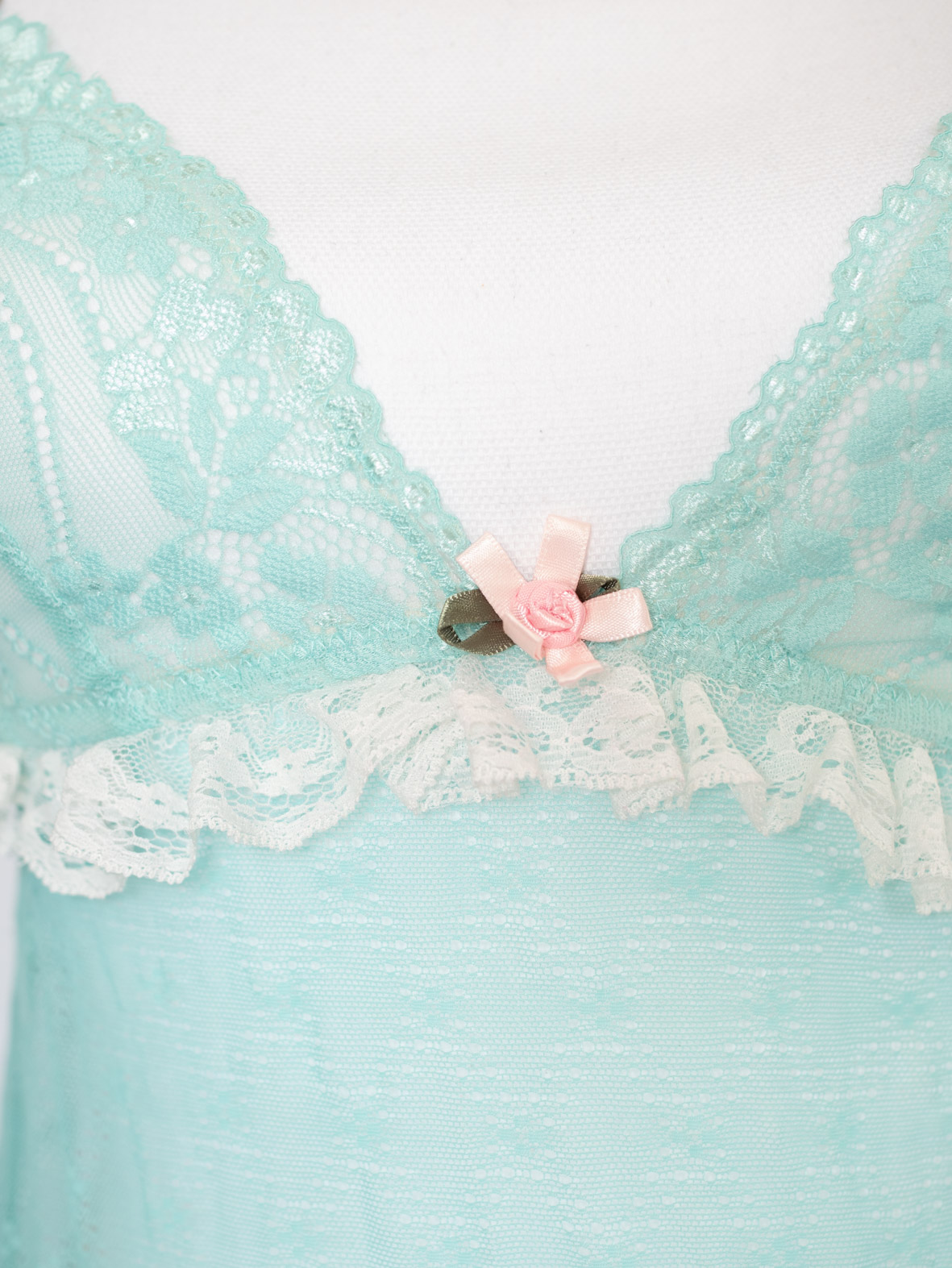 Mint Garden Slip – Vintage Mesh Mini Dress -S - Image 5