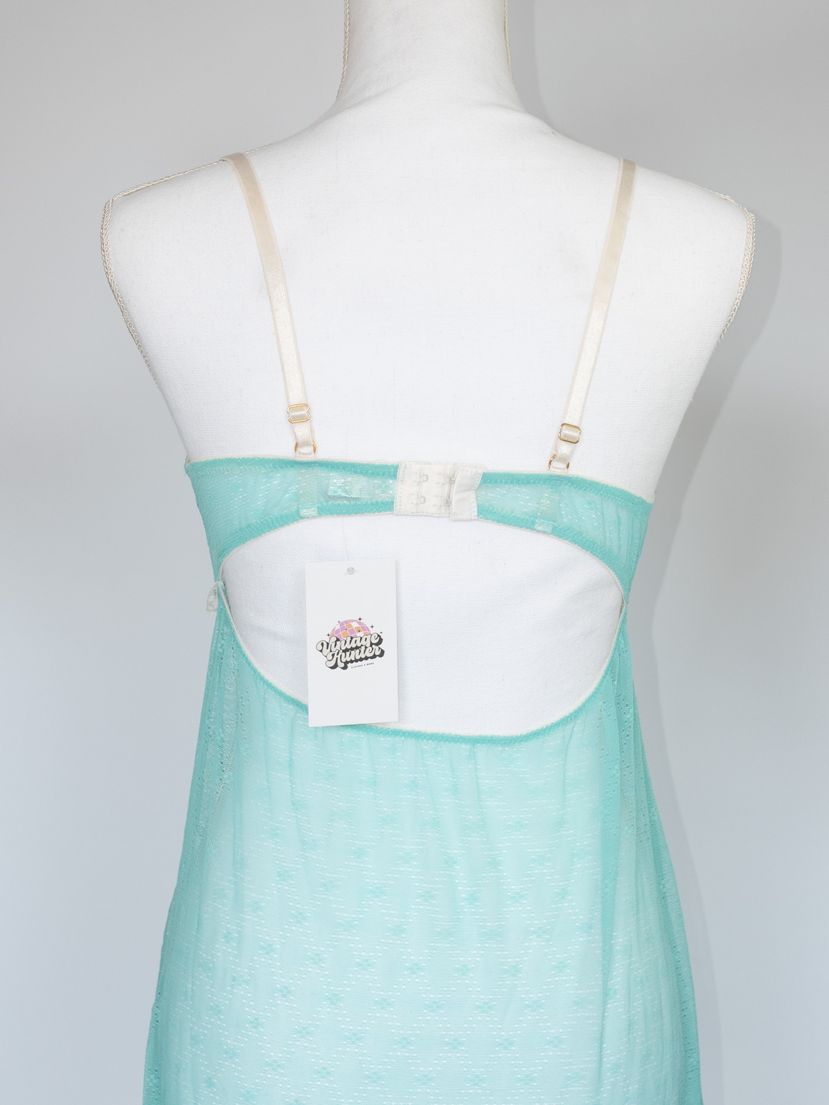 Mint Garden Slip – Vintage Mesh Mini Dress -S - Image 4