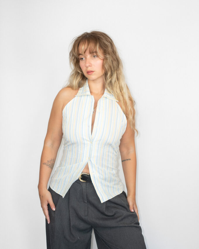 Reworked Halter – Lemon Striped Sorbet - M