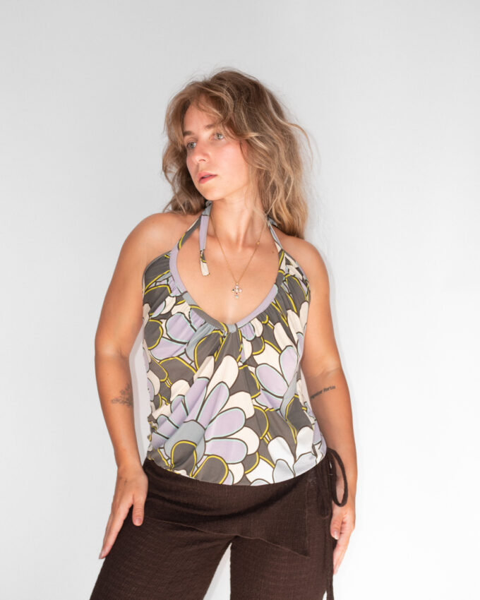 Purple Halter Neck Vintage Top – Coconut Girl Aesthetic - S-L