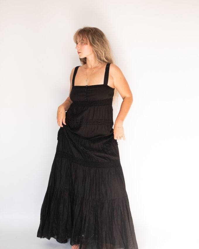 Noir Mood – Vintage Black Maxi Dress - S