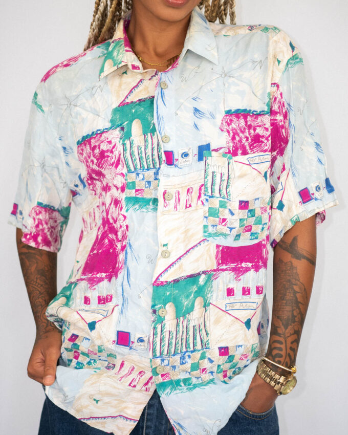 Colorful Vintage Pattern Shirt – Artistic & Bold - L