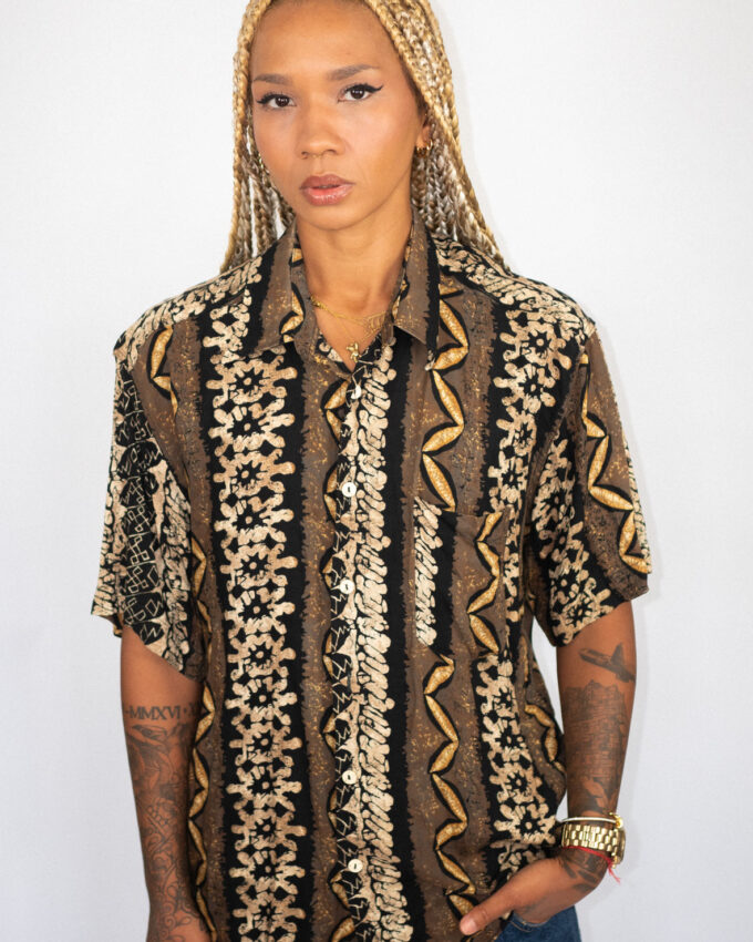Tribal Print Vintage Shirt – Earth Tones & Texture - L