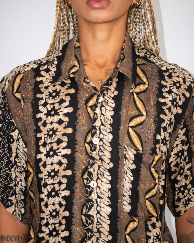 Tribal Print Vintage Shirt – Earth Tones & Texture - L