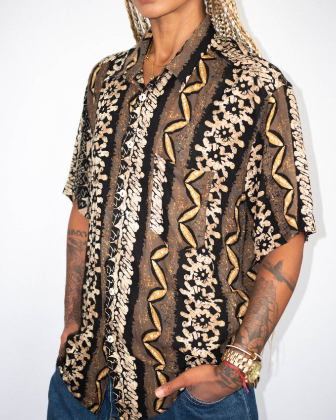 Tribal Print Vintage Shirt – Earth Tones & Texture - L
