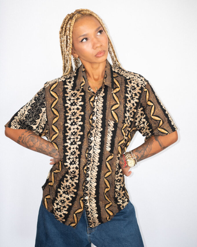 Tribal Print Vintage Shirt – Earth Tones & Texture - L