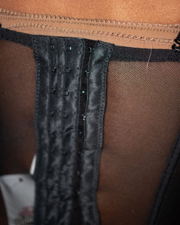 Sheer Lace Corset Top – Back Hook Detail & Ruffle Finish - S