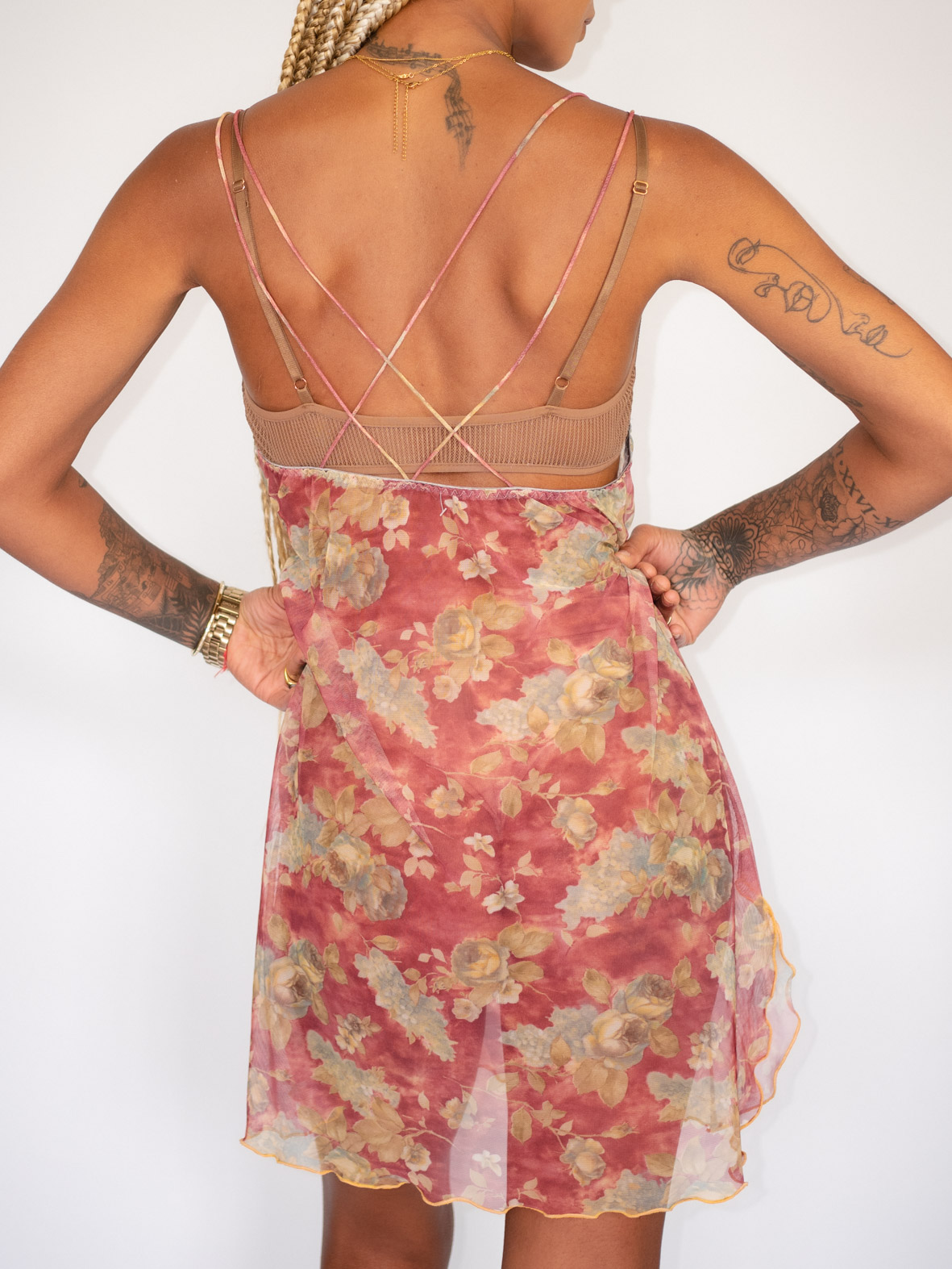 Mesh Floral Slip Dress – Vintage Summer Bloom - M - Image 3