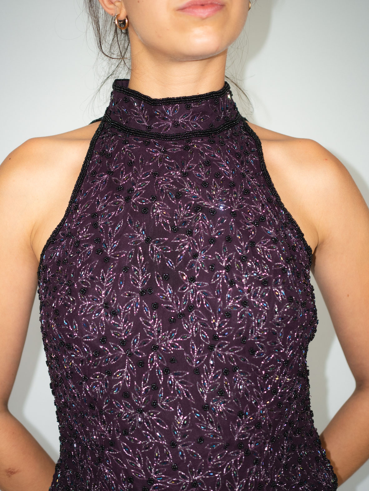 Vintage Purple Embellished Halter Top – S/M - Image 2
