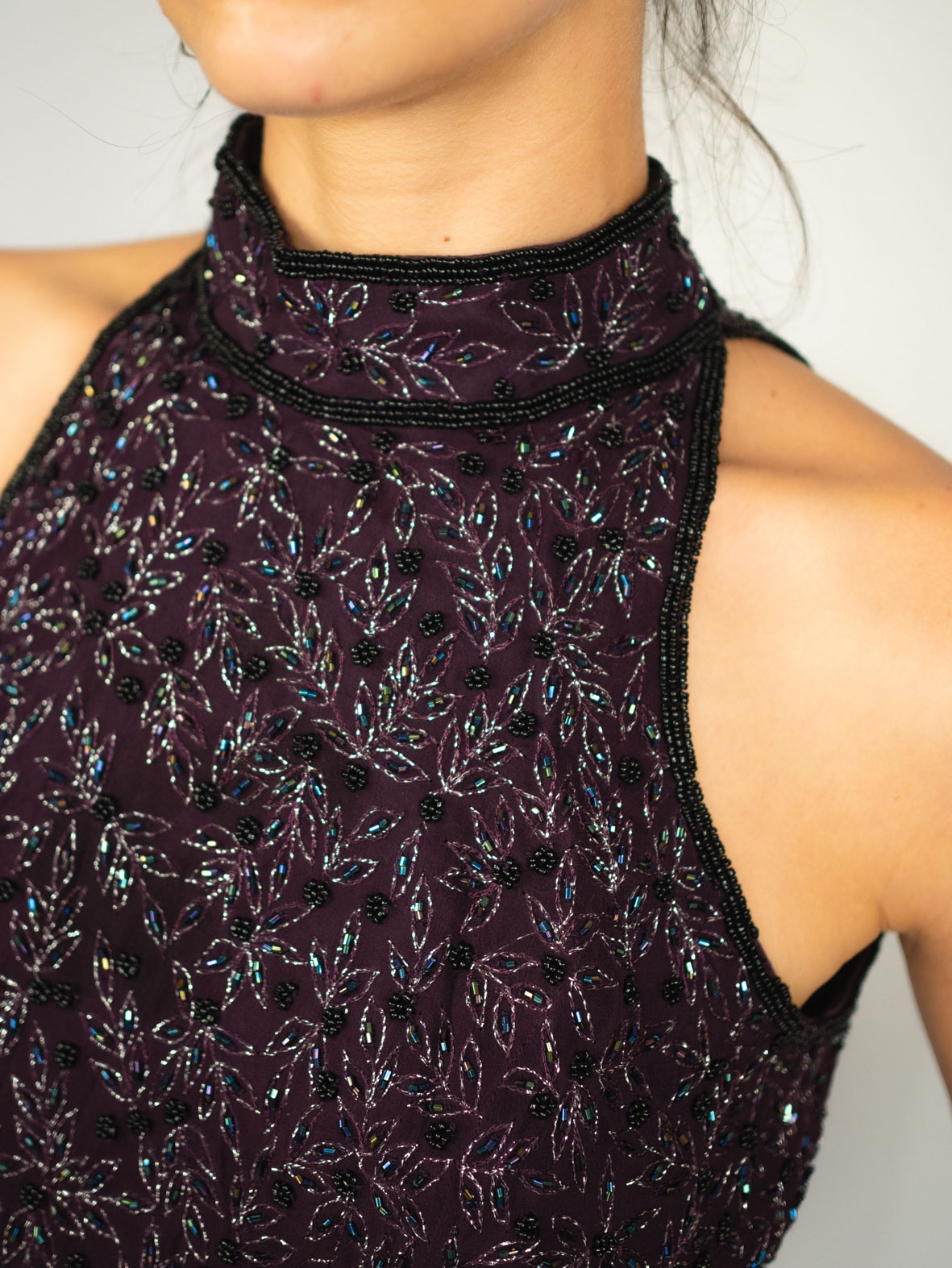 Vintage Purple Embellished Halter Top – S/M - Image 3
