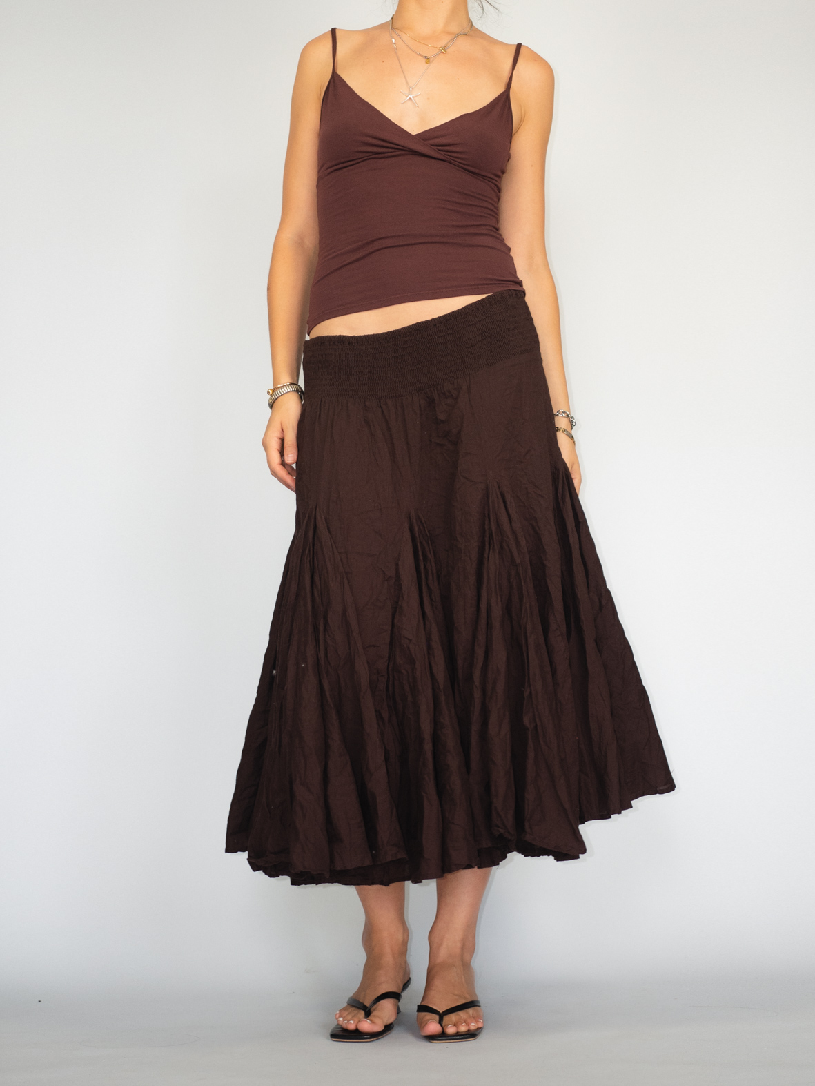 Chocolate Brown Vintage Midi/Maxi Skirt – S/M